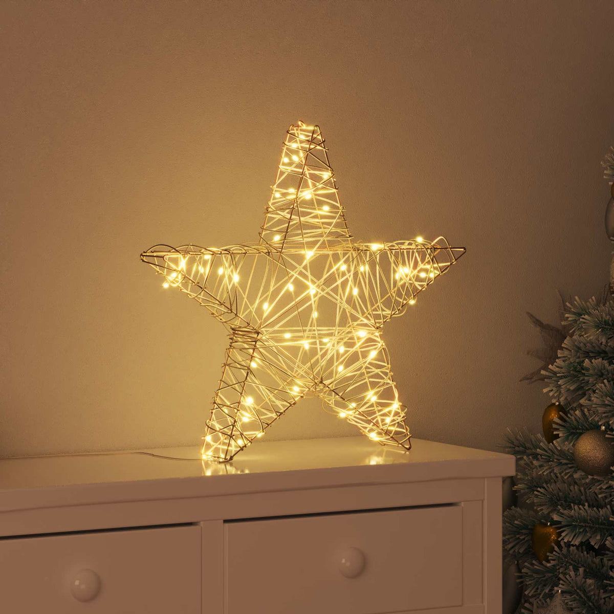 Vidaxl 3d ster 50 led's warmwit 55 x 52.5 x 9 cm rattan