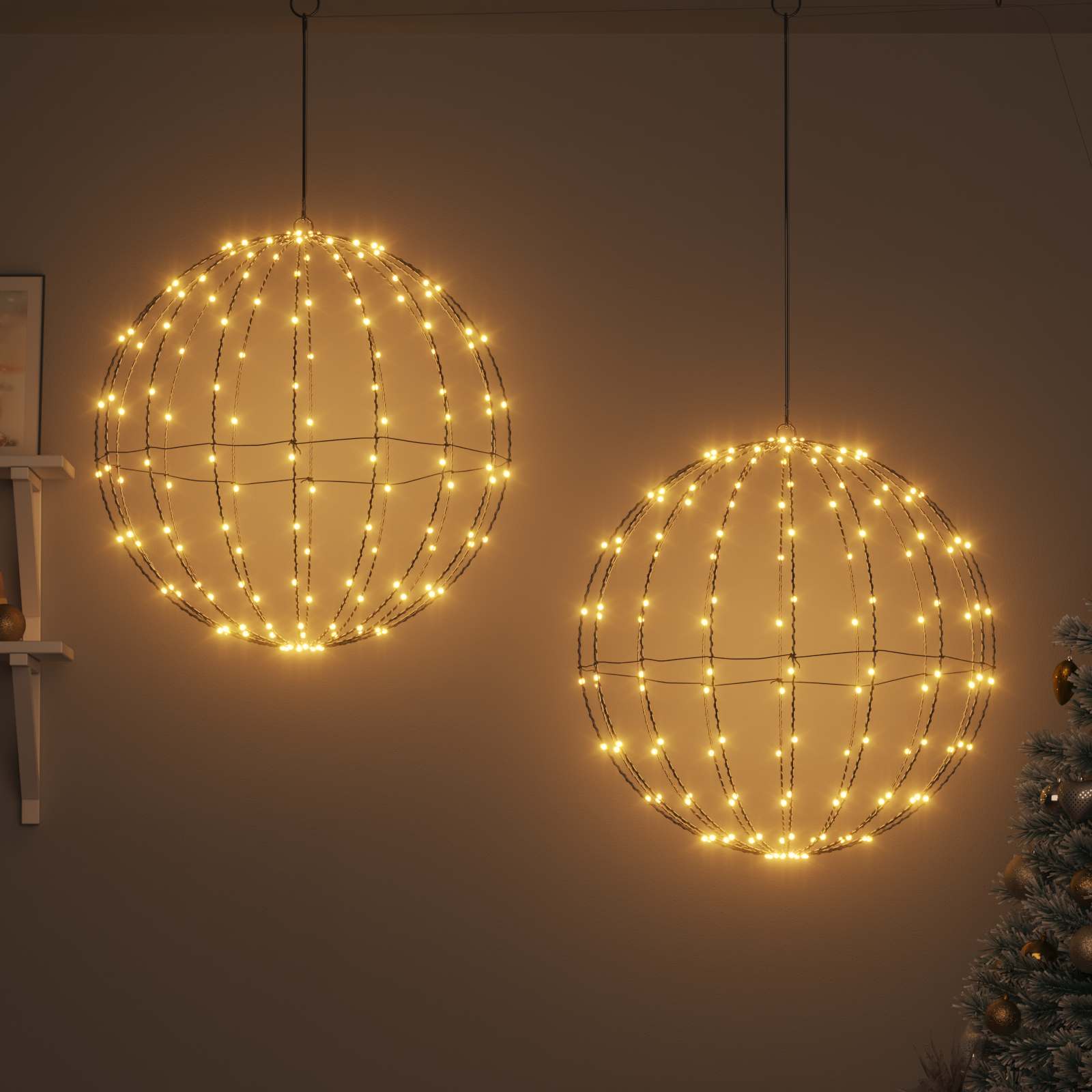 Vidaxl bal met 384 led 2 pcs warmwit 59,5 x 59,5 x 63 cm metaal