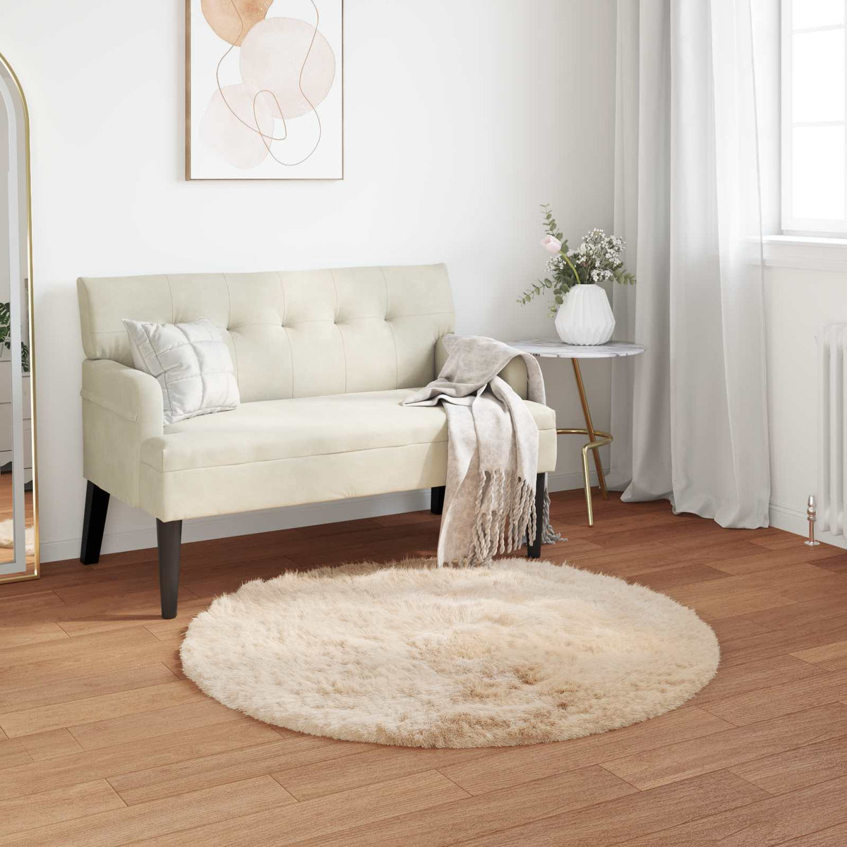 Vidaxl tapijt van imitatie tafalla beige ø 120 cm polyester