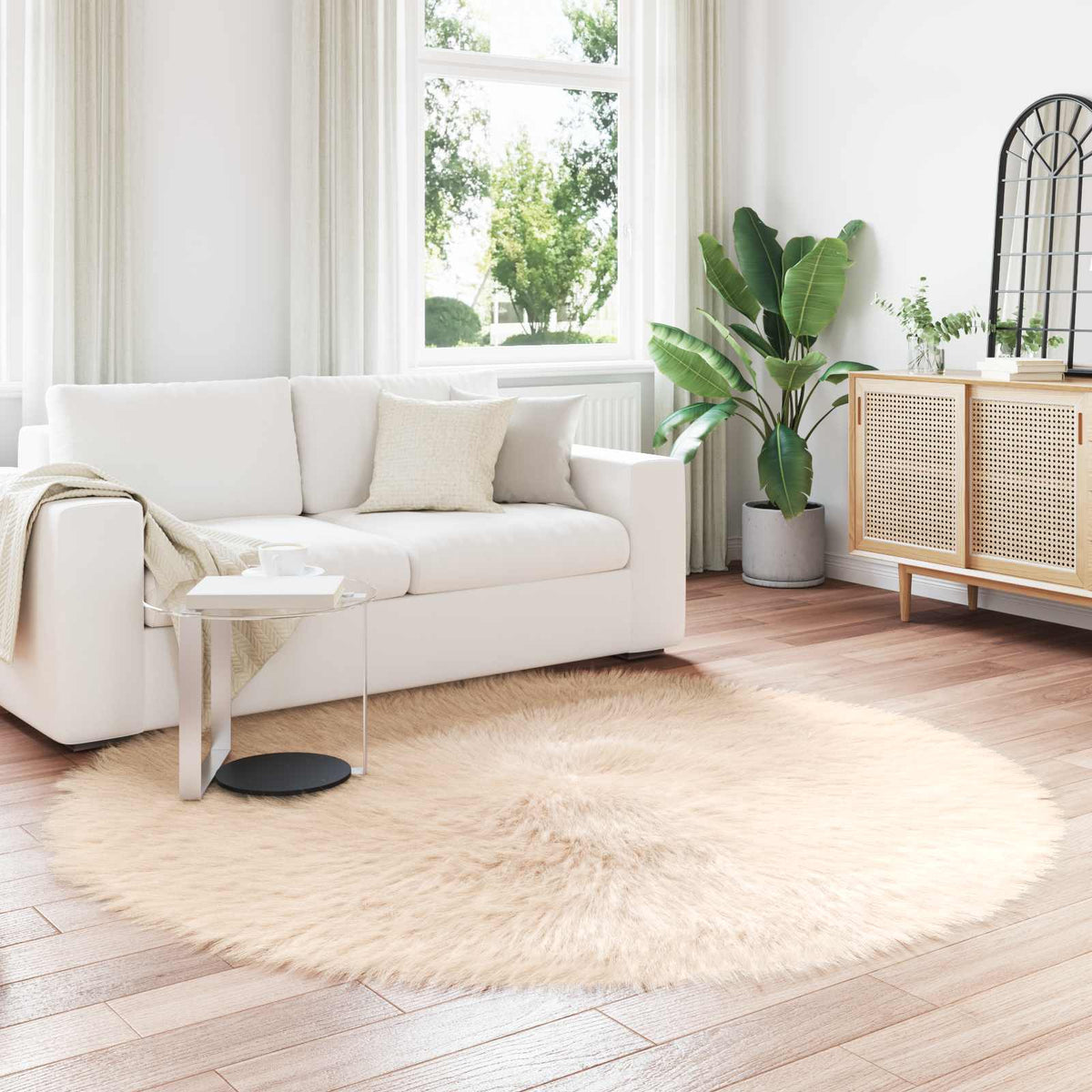Vidaxl tapijt van imitatie tafalla beige ø 160 cm polyester