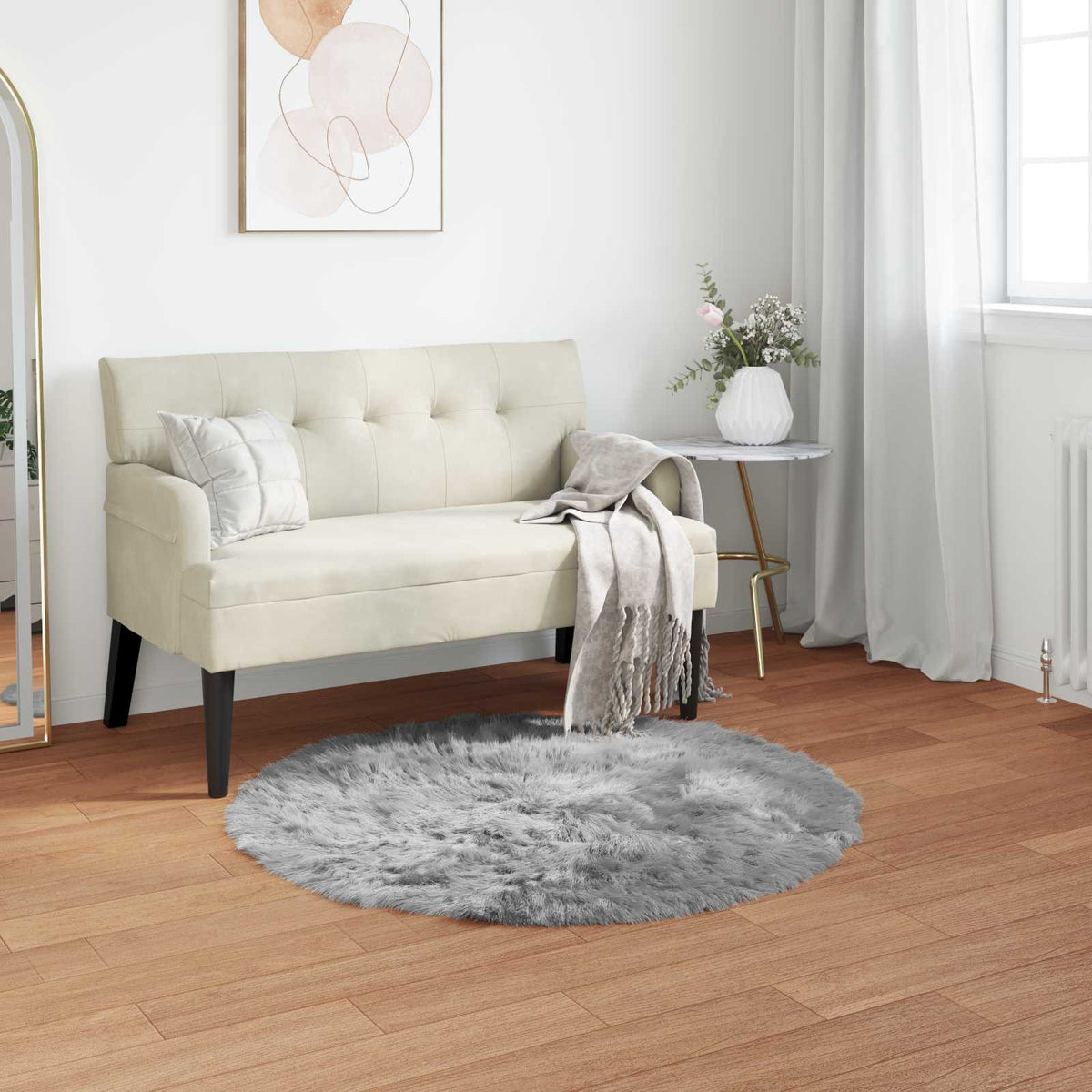 Vidaxl tapijt van imitatie tafalla grijs ø 120 cm polyester