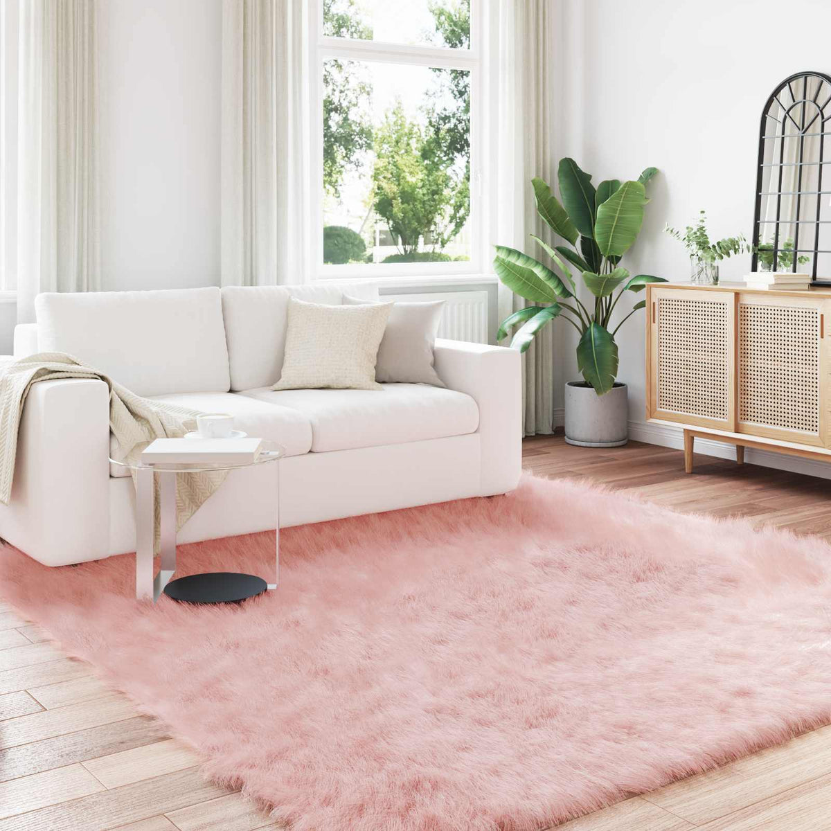 Vidaxl tapijt van imitatie tafalla roze 200 x 200 cm polyester