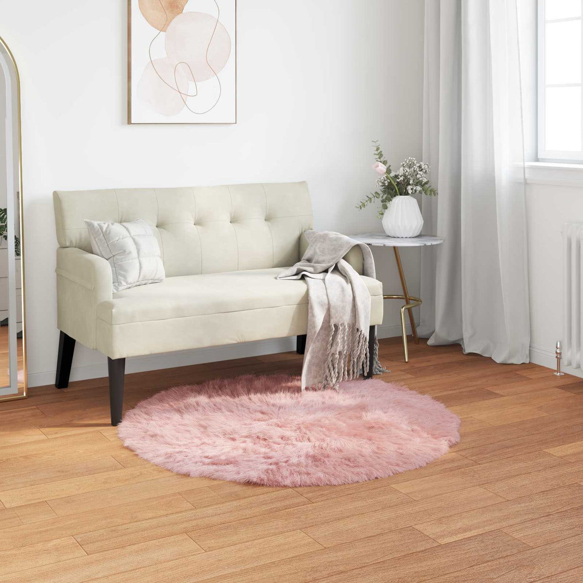 Vidaxl nep schapenvacht tapijt tafalla roze ø 100 cm polyester
