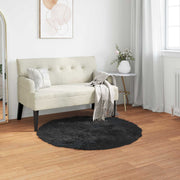 Vidaxl tapijt van imitatie tafalla zwart ø 120 cm polyester - afbeelding 1