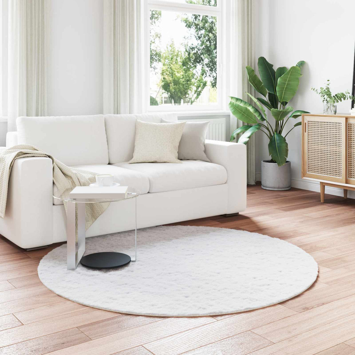 Vidaxl nep konijnenbont tapijt olite wit ø 160 cm polyester