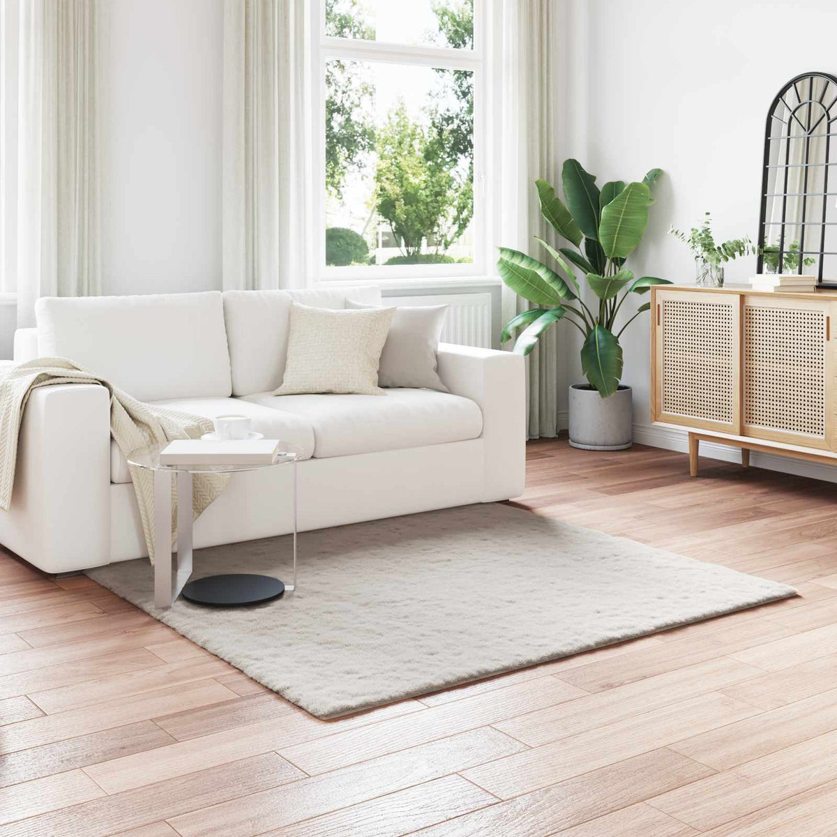 Vidaxl antislip vloerkleed van imitatie konijnenbont olite beige
