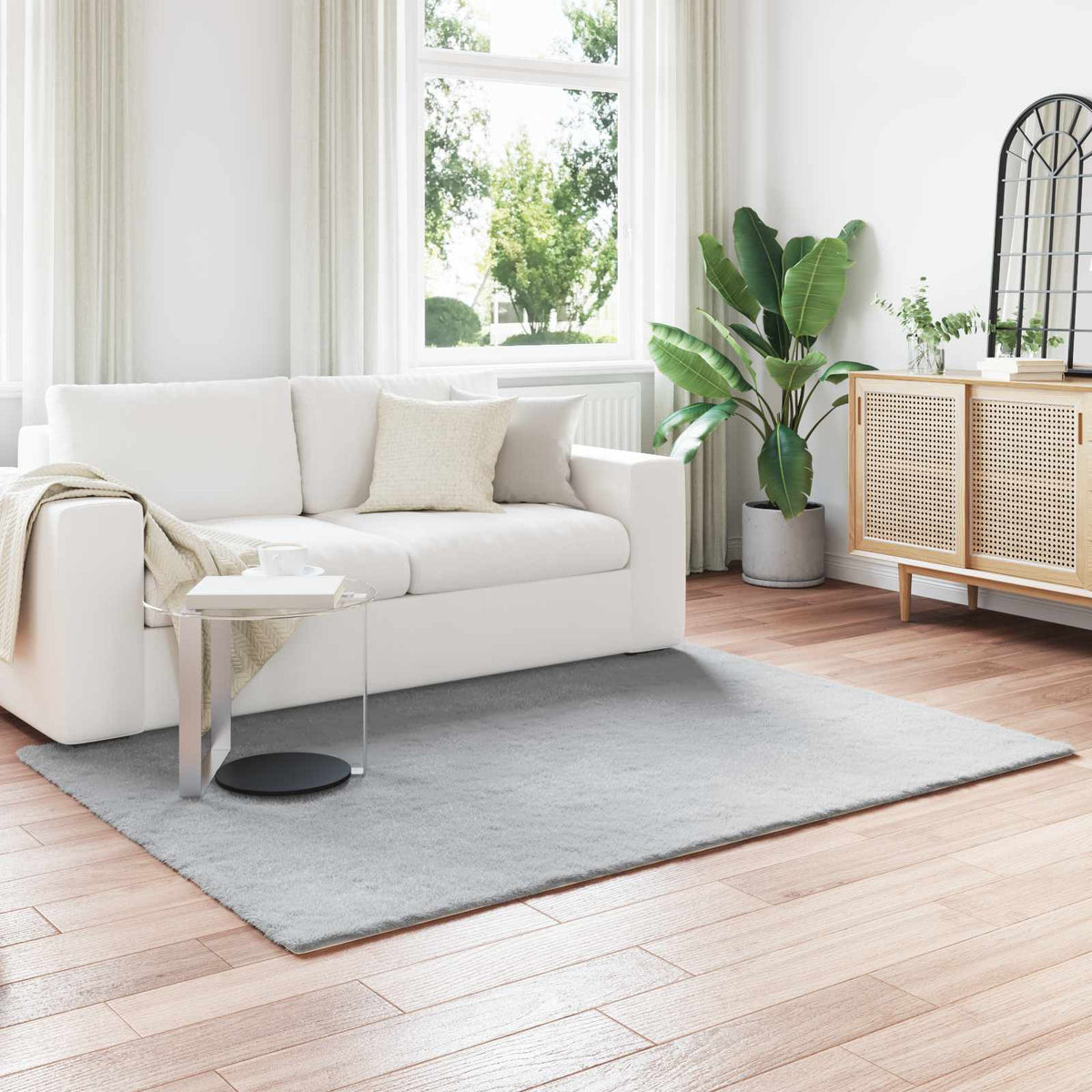 Vidaxl antislip vloerkleed van imitatie konijnenbont olite grijs