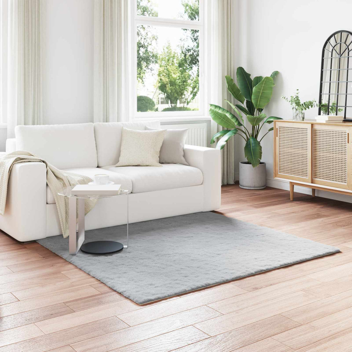 Vidaxl antislip vloerkleed van imitatie konijnenbont olite grijs