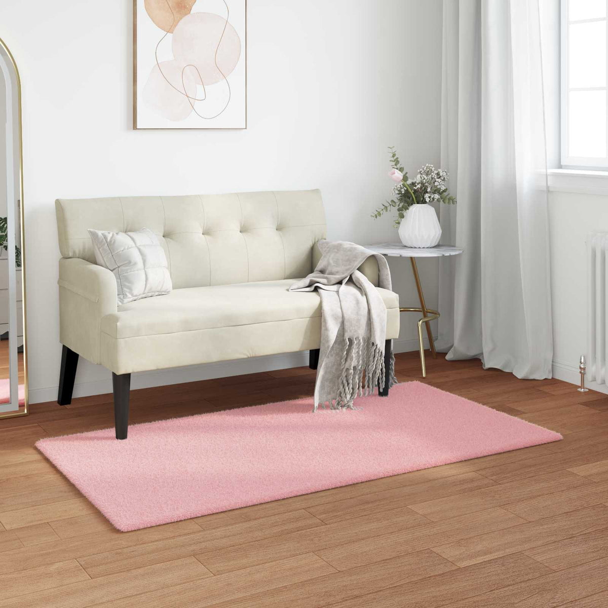 Vidaxl antislip vloerkleed van imitatie konijnenbont olite roze