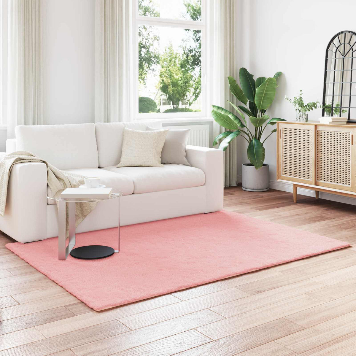 Vidaxl antislip vloerkleed van imitatie konijnenbont olite roze