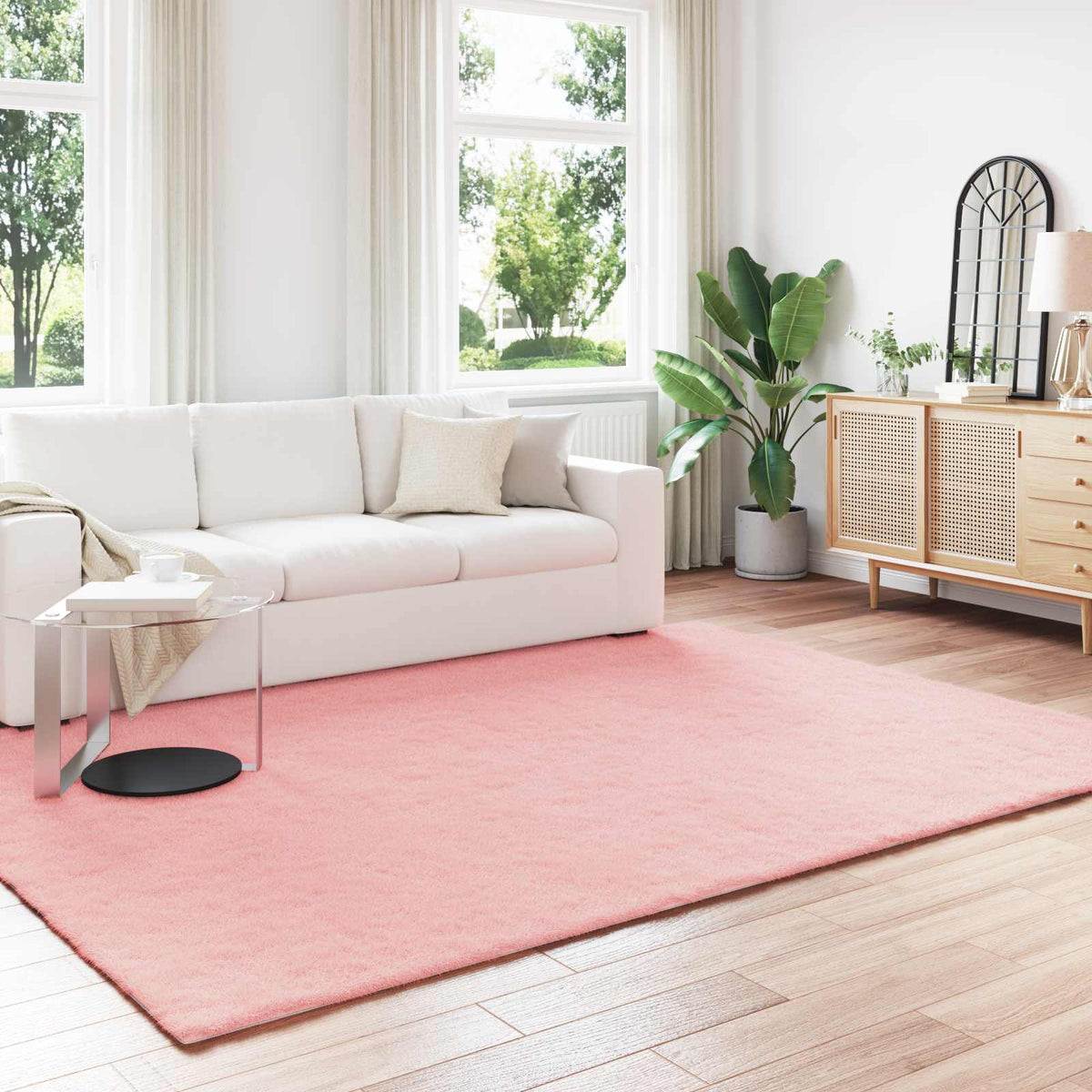 Vidaxl antislip vloerkleed van imitatie konijnenbont olite roze