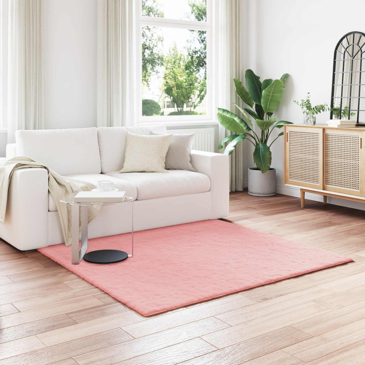 Vidaxl antislip vloerkleed van imitatie konijnenbont olite roze