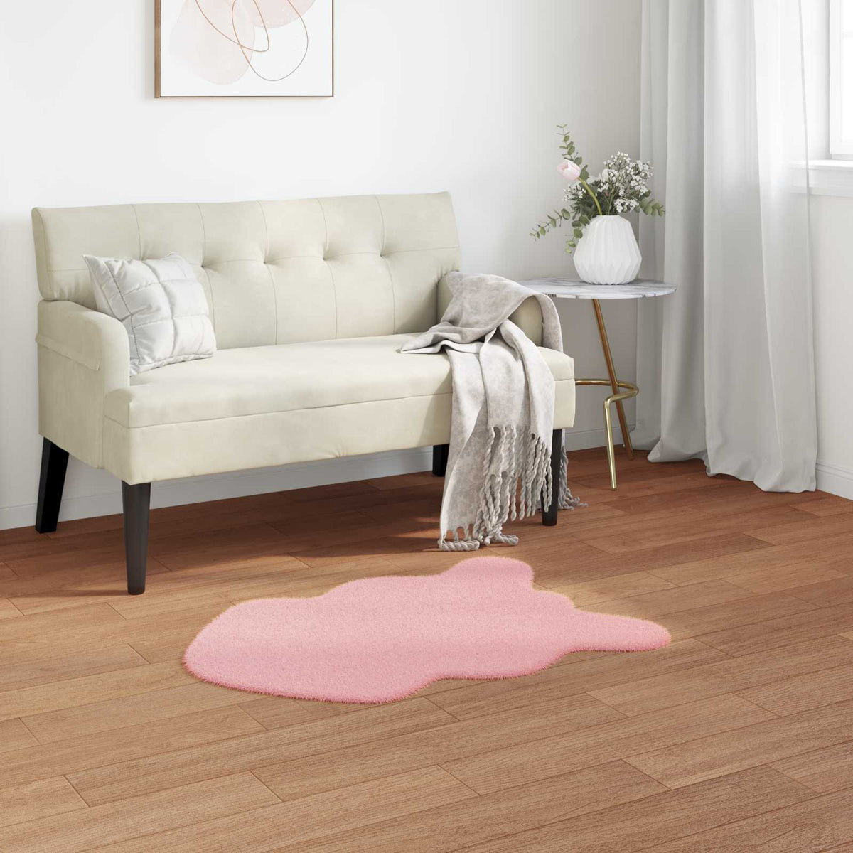 Vidaxl antislip vloerkleed van imitatie konijnenbont olite roze