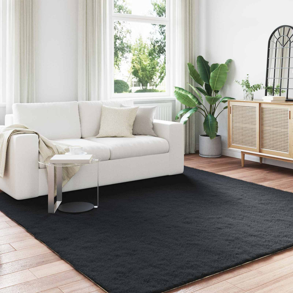 Vidaxl antislip vloerkleed van imitatie konijnenbont olite zwart