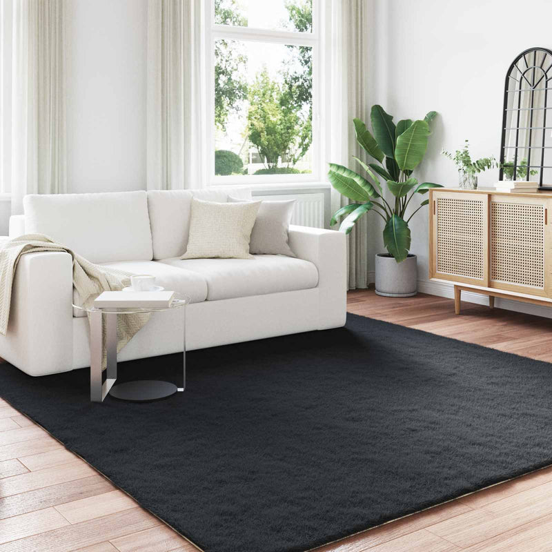 Vidaxl nep konijnenbont tapijt olite zwart 240 x 240 cm polyester
