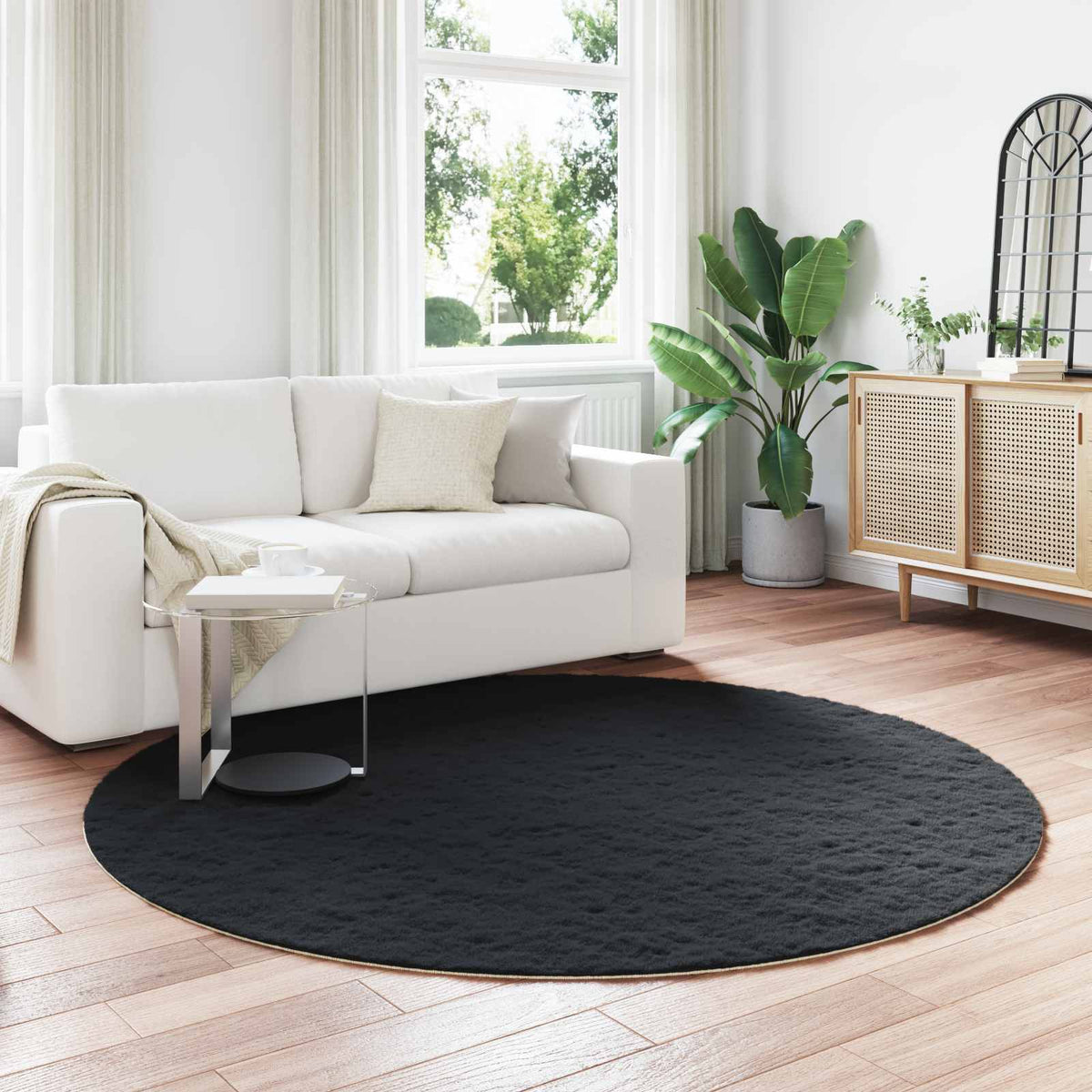 Vidaxl nep konijnenbont tapijt olite zwart ø 200 cm polyester