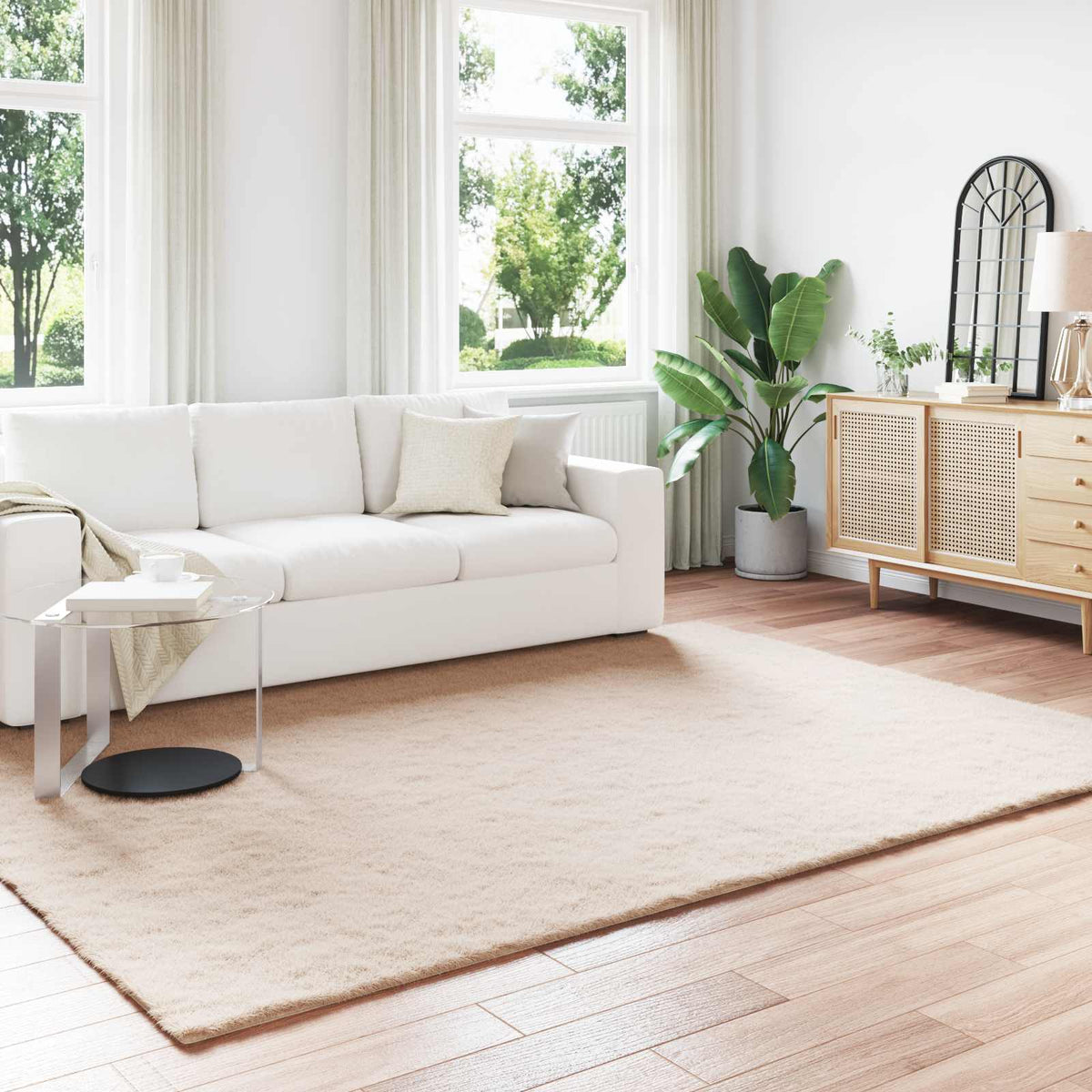 Vidaxl antislip vloerkleed van imitatie konijnenbont olite taupe