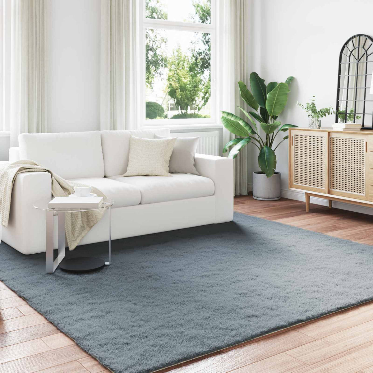 Vidaxl nep konijnenbont tapijt olite antraciet 200 x 200 cm polyester