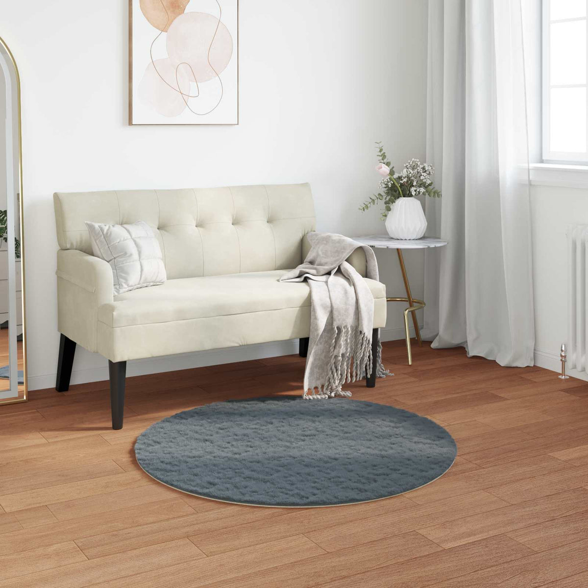 Vidaxl nep konijnenbont tapijt olite antraciet ø 80 cm polyester