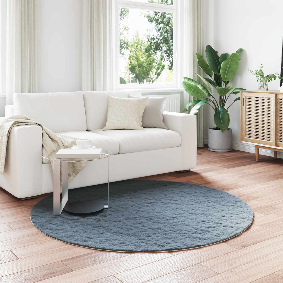 Vidaxl nep konijnenbont tapijt olite antraciet ø 160 cm polyester