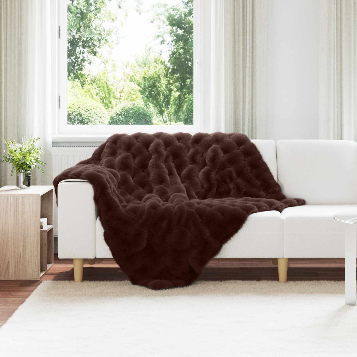Vidaxl antislip deken van imitatie konijnenbont olite kameel polyester