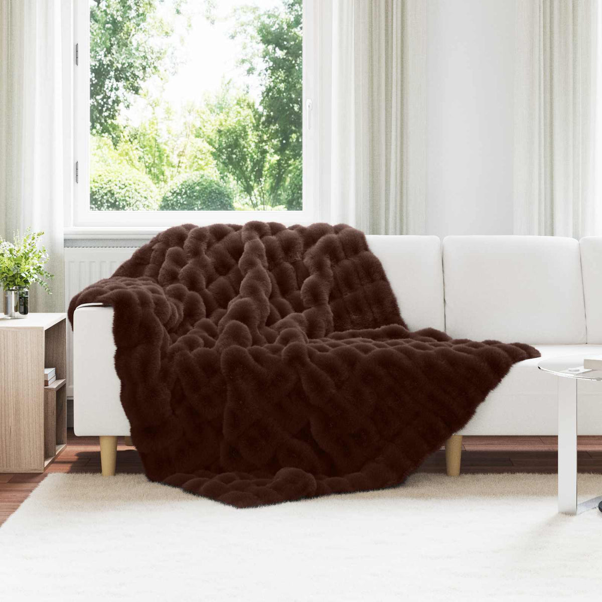 Vidaxl antislip deken van imitatie konijnenbont olite 4 st kameel