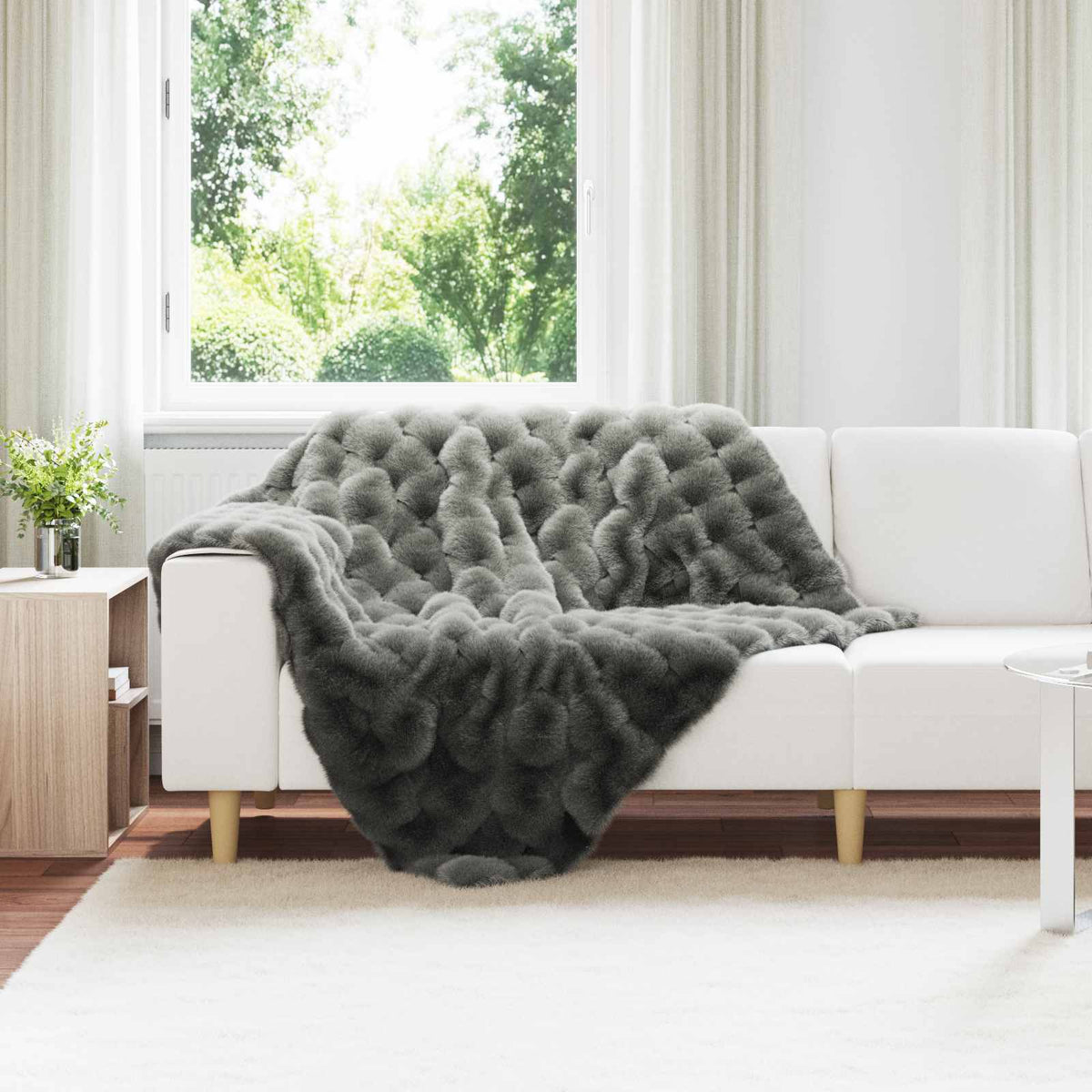 Vidaxl antislip deken van imitatie konijnenbont olite donkergrijs