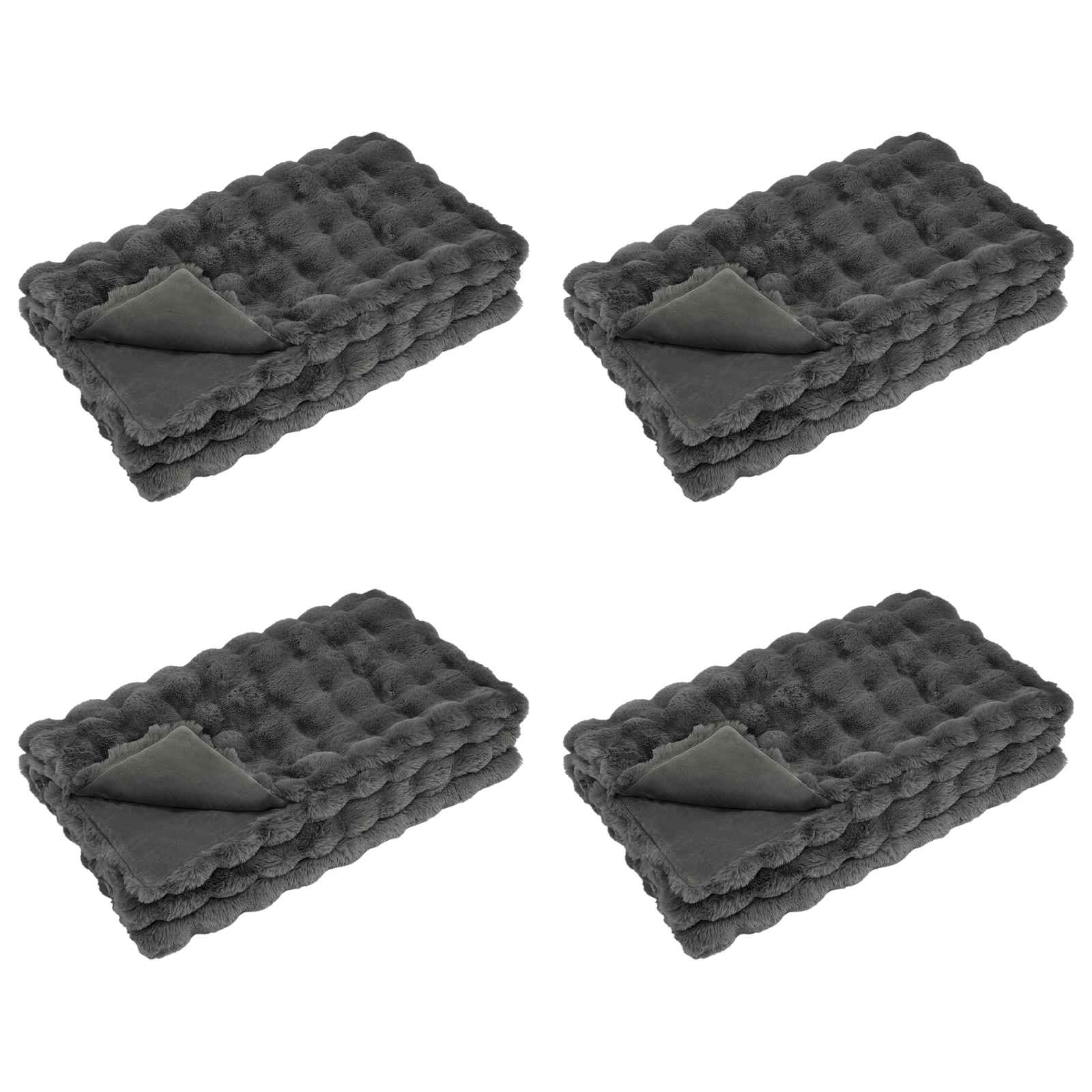 Vidaxl neppels konijnenbont deken olite 4 pcs donkergrijs 130 x 150 cm
