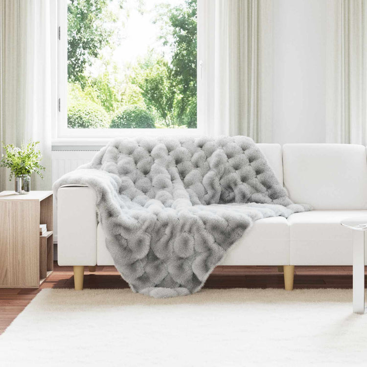 Vidaxl antislip deken van imitatie konijnenbont olite grijs polyester
