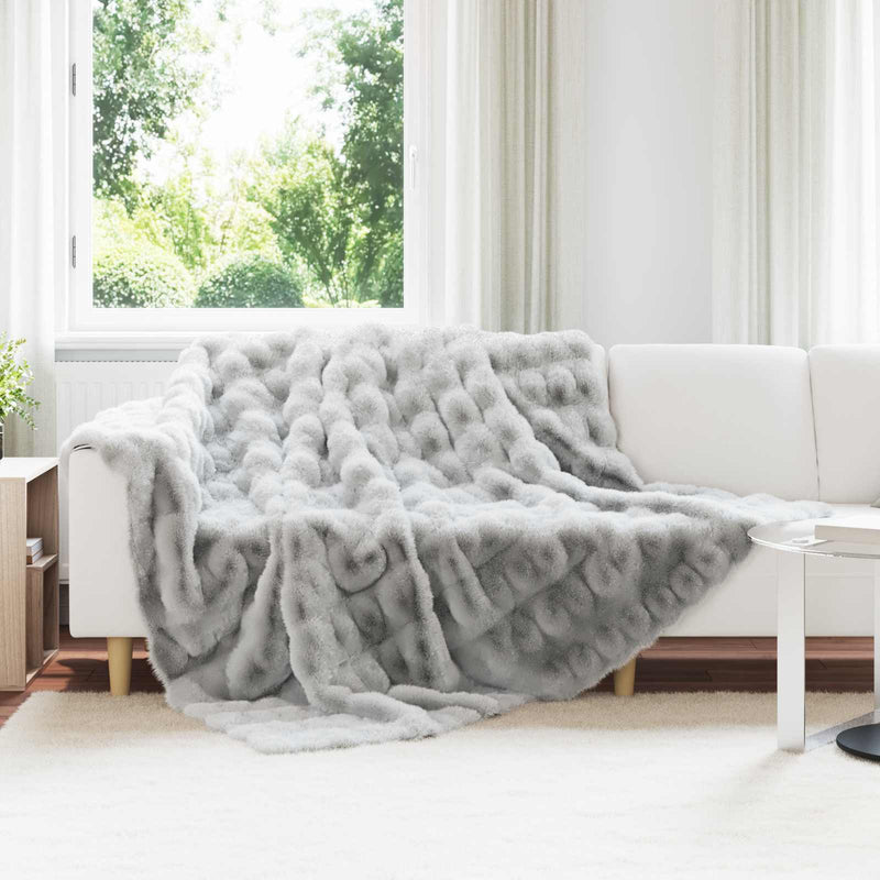 Vidaxl neppels konijnenbont deken olite grijs 240 x 270 cm polyester