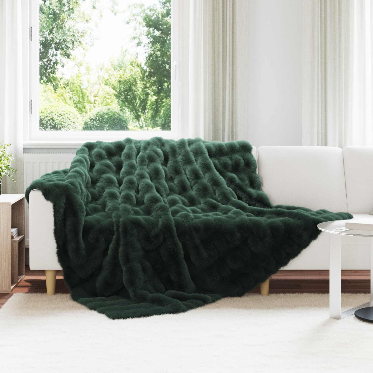 Vidaxl antislip deken van imitatie konijnenbont olite 4 st donkergroen