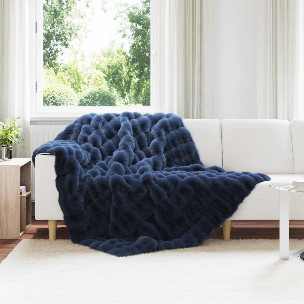 Vidaxl antislip deken van imitatie konijnenbont olite marineblauw