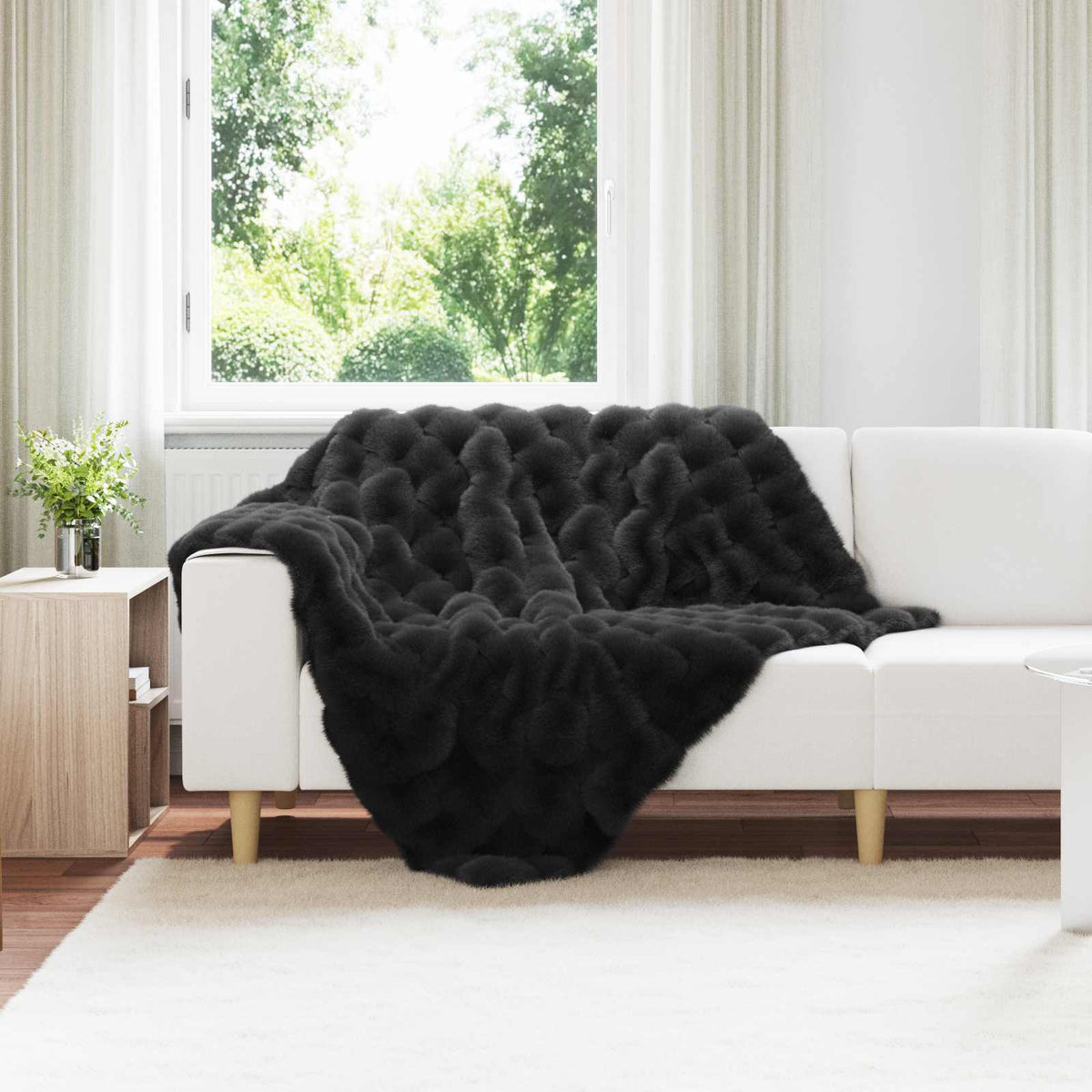 Vidaxl antislip deken van imitatie konijnenbont olite zwart polyester