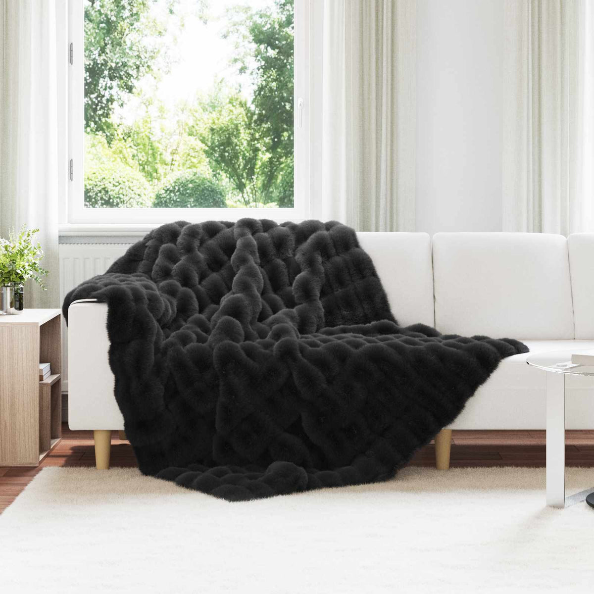 Vidaxl antislip deken van imitatie konijnenbont olite 4 st zwart