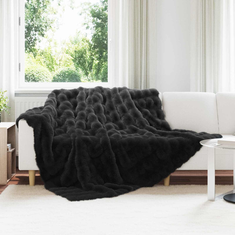 Vidaxl neppels konijnenbont deken olite 4 pcs zwart 220 x 240 cm