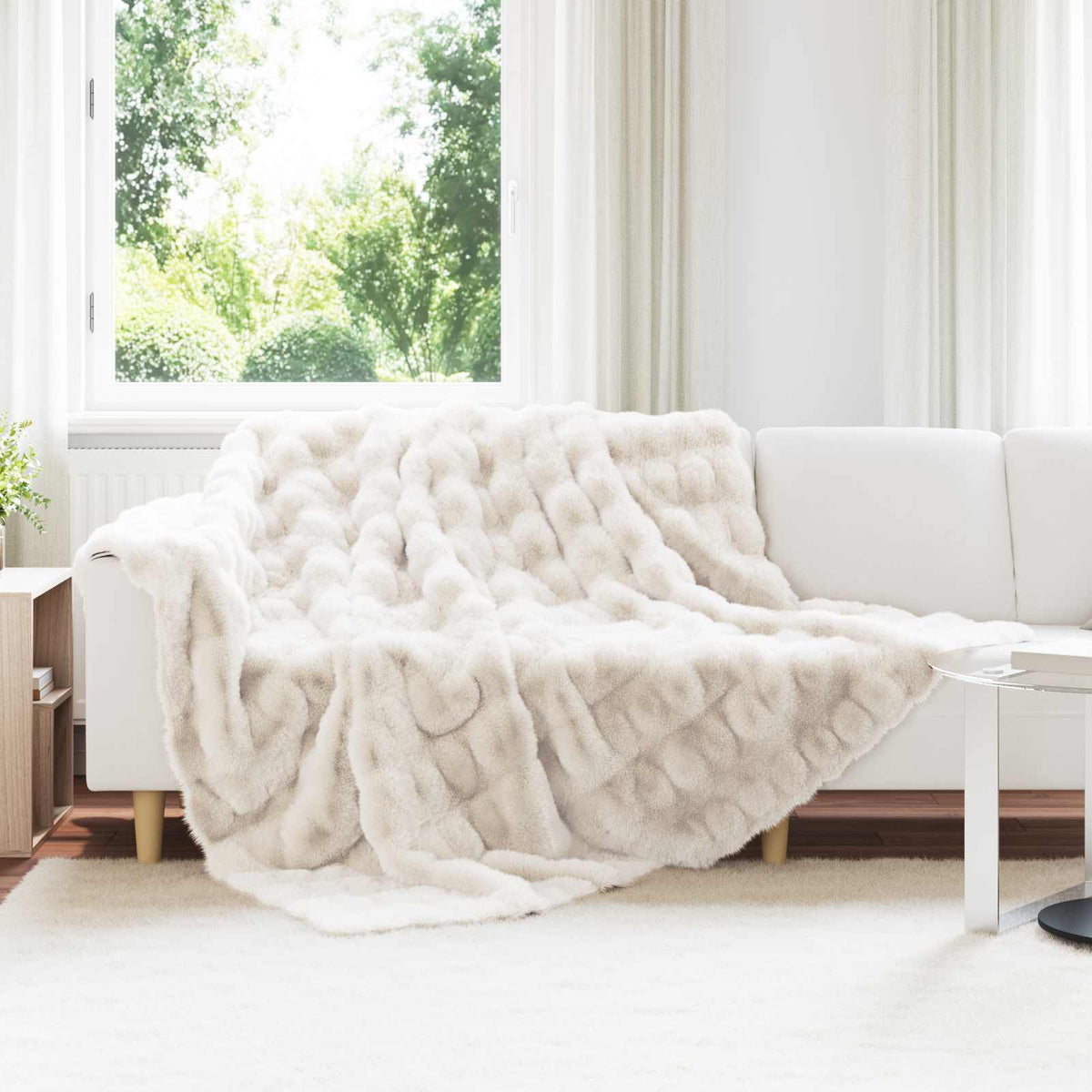Vidaxl neppels konijnenbont deken olite wit 240 x 270 cm polyester