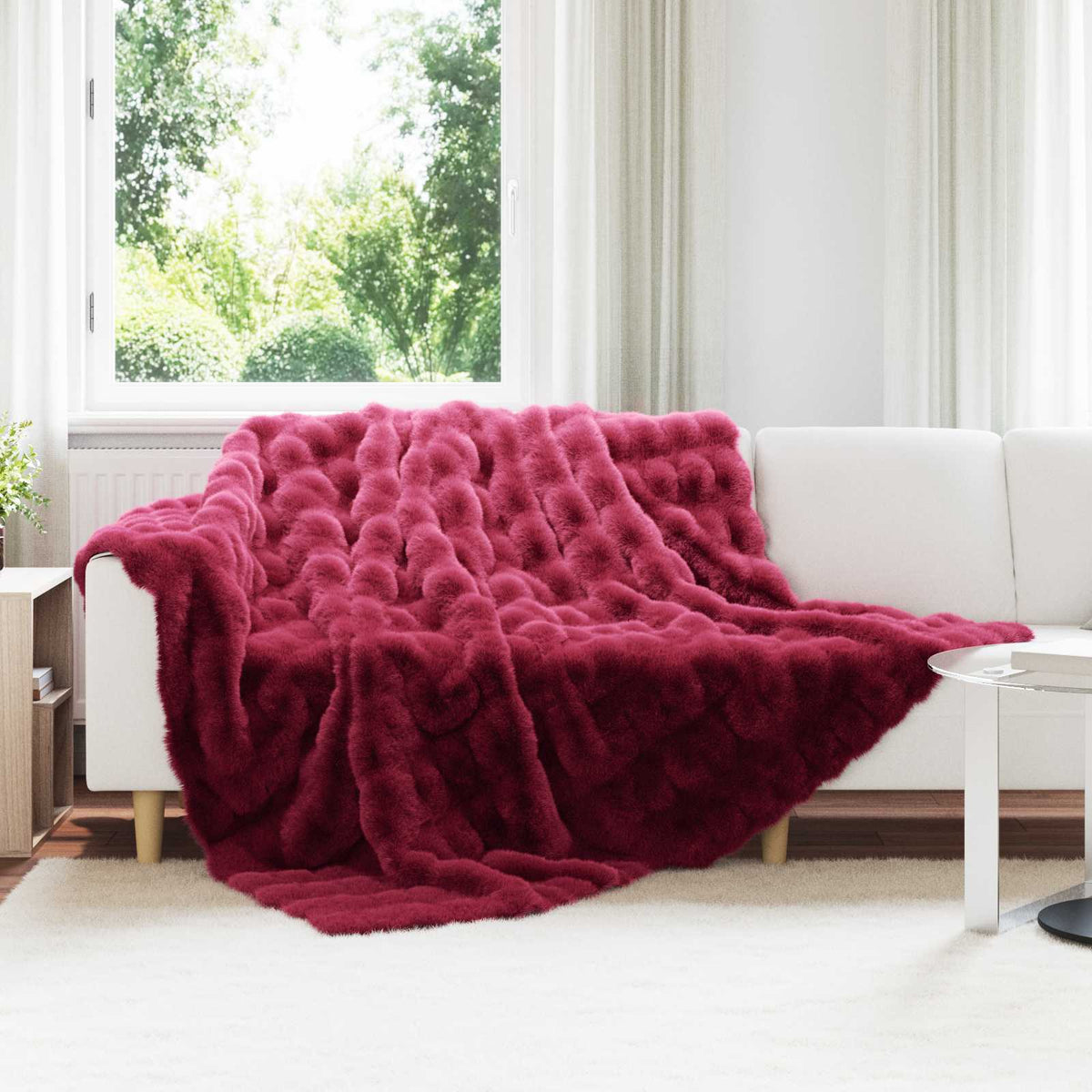 Vidaxl antislip deken van imitatie konijnenbont olite bordeaux rood