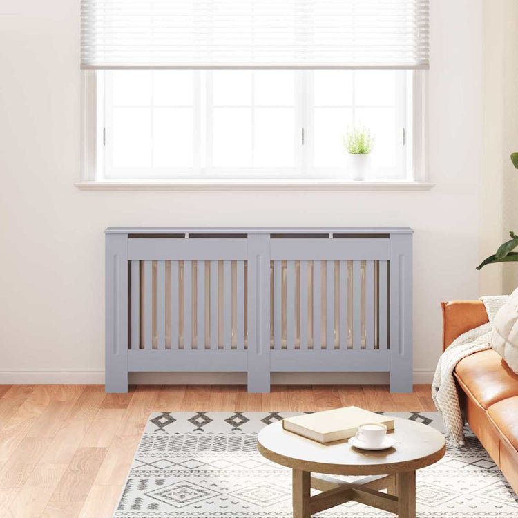 Vidaxl radiatorafdekking 2 st grijs 152 x 19 x 81,5 cm bewerkt hout
