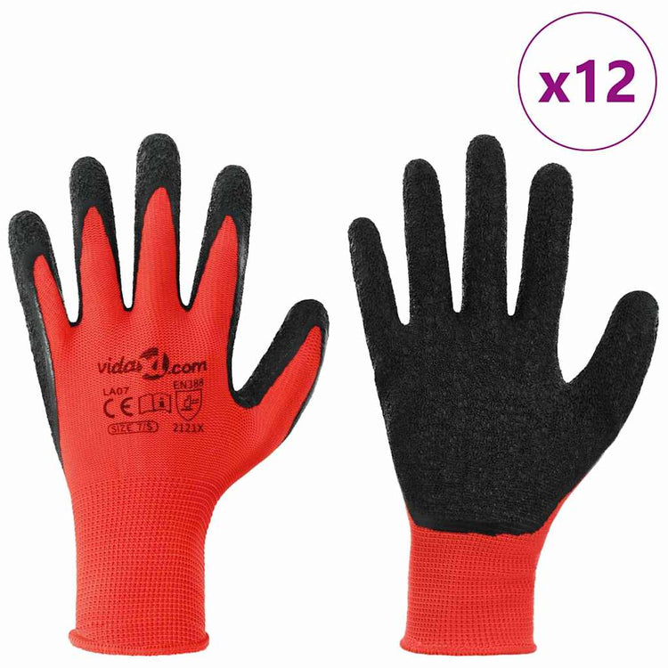 Vidaxl werkhandschoenen 12 st rood en zwart 7 s latexcoating