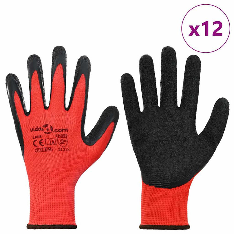 Vidaxl werkhandschoenen 12 st rood en zwart 8 m latexcoating