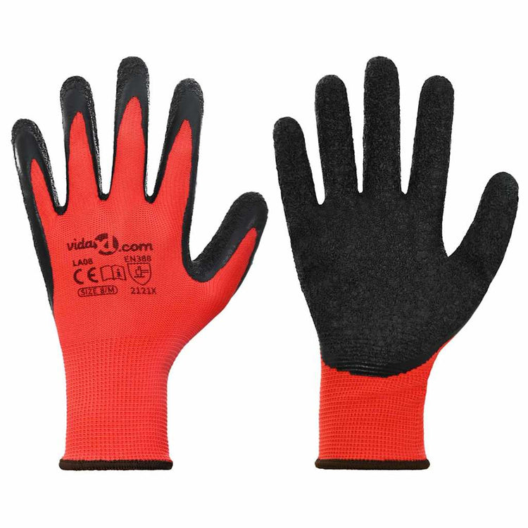 Vidaxl werkhandschoenen 24 st rood en zwart 8 m latexcoating