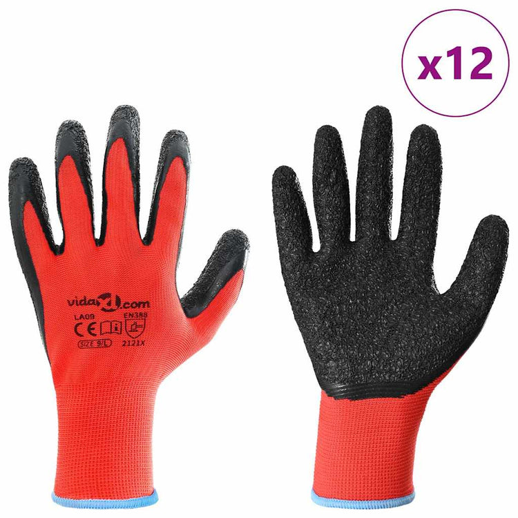 Vidaxl werkhandschoenen 12 st rood en zwart 9 l latexcoating