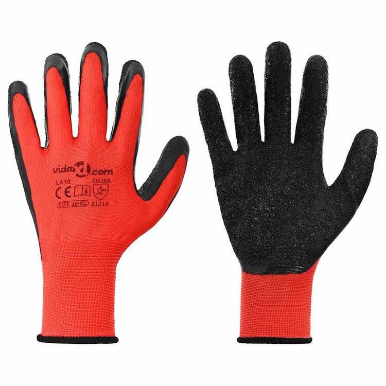 Vidaxl werkhandschoenen 24 st rood en zwart 10 xl latexcoating