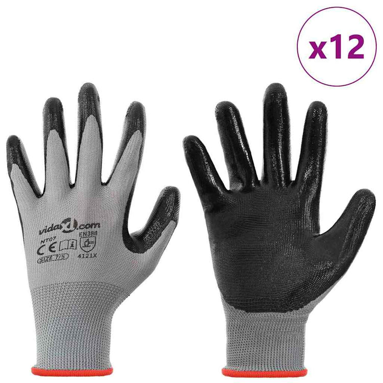 Vidaxl werkhandschoenen 12 st grijs en zwart 7 s polyester