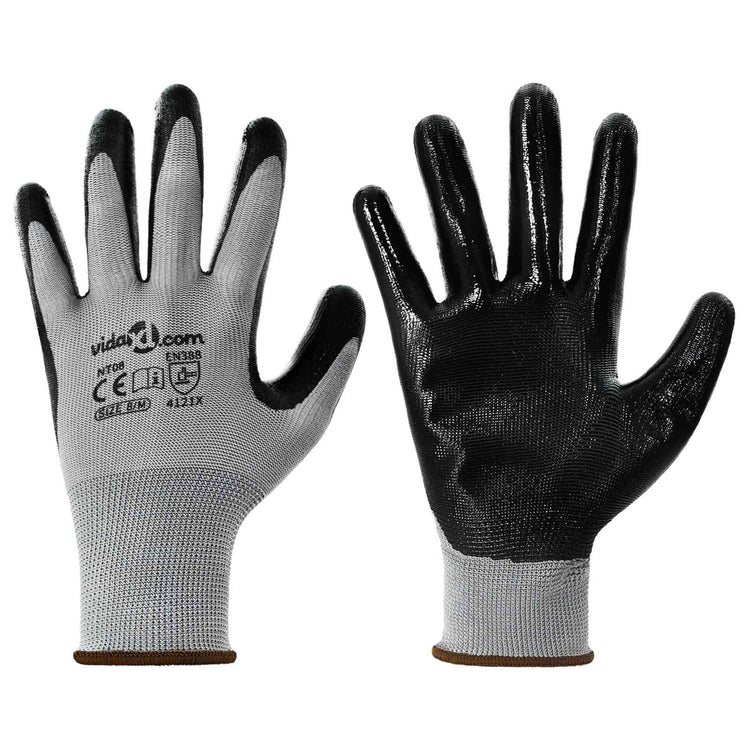 Vidaxl werkhandschoenen 24 st grijs en zwart 8 m polyester