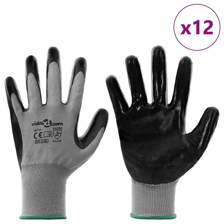 Vidaxl werkhandschoenen 12 st grijs en zwart 11 xxl polyester