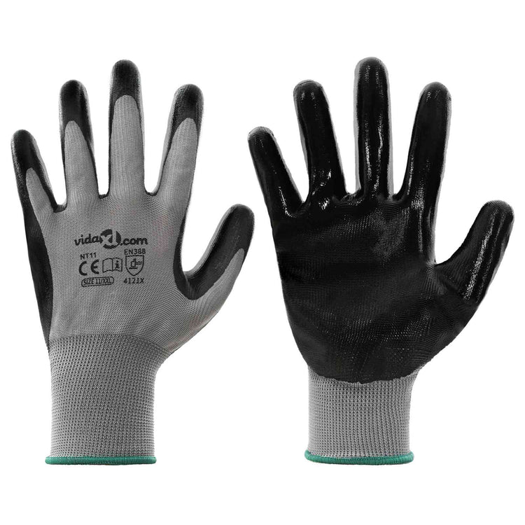 Vidaxl werkhandschoenen 24 st grijs en zwart 11 xxl polyester