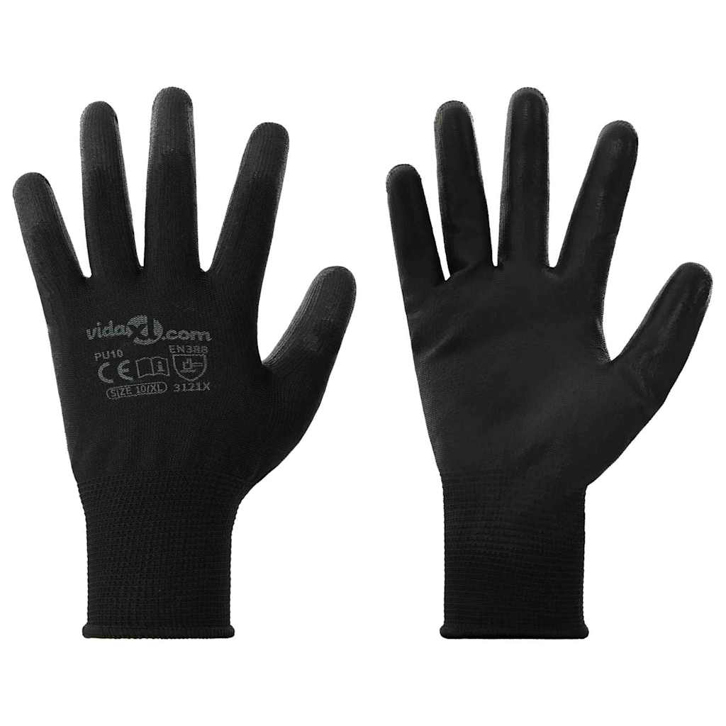 Vidaxl werkhandschoenen 24 pcs zwart 10 xl polyester