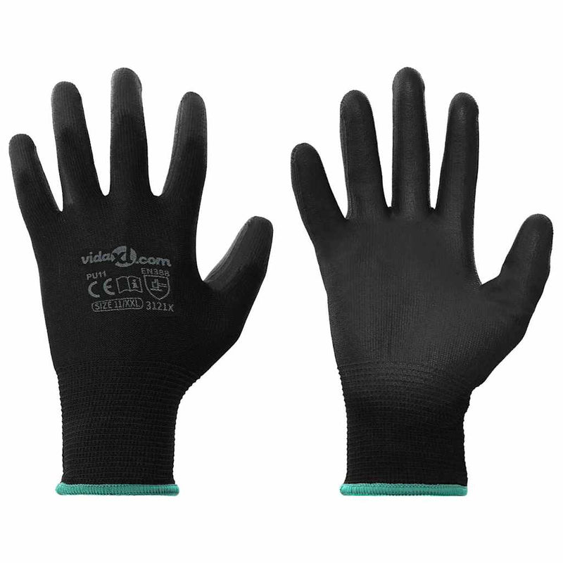 Vidaxl werkhandschoenen 12 pcs zwart 11 xxl polyester
