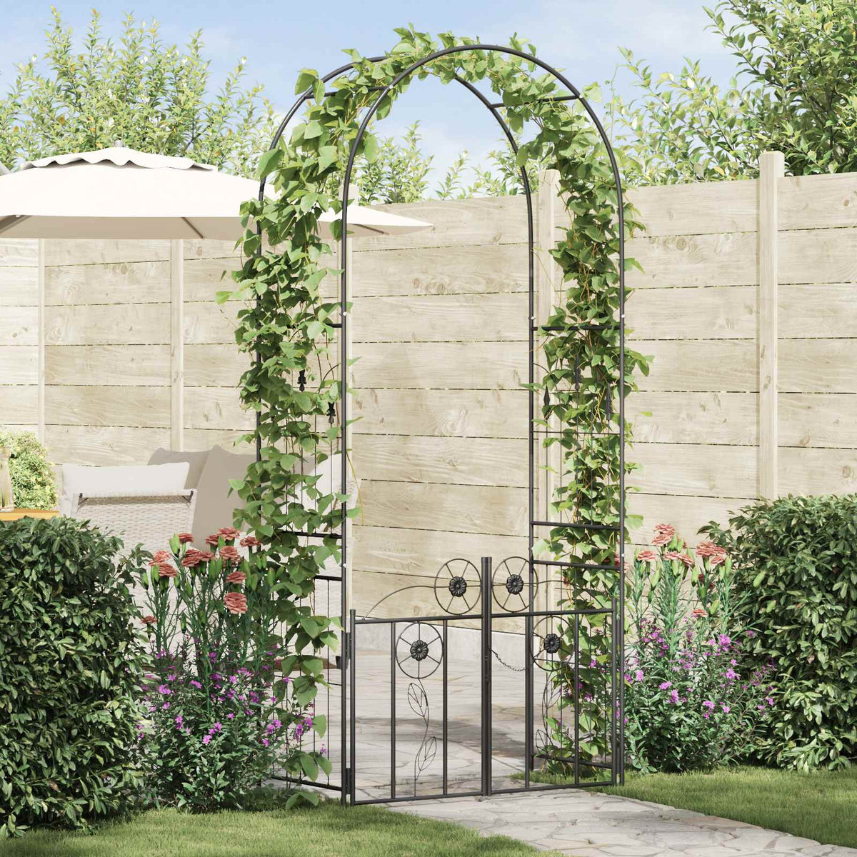 Vidaxl tuin boog met slot zwart 102 x 50 x 218 cm